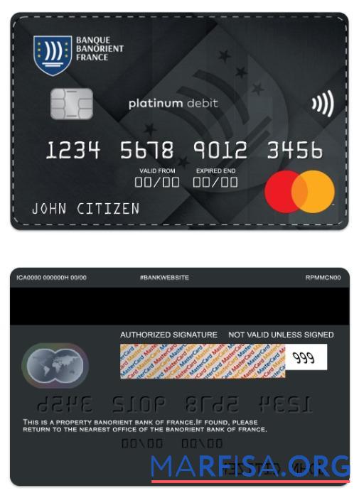 Blank France Banorient France Bank platinum debit mastercard example